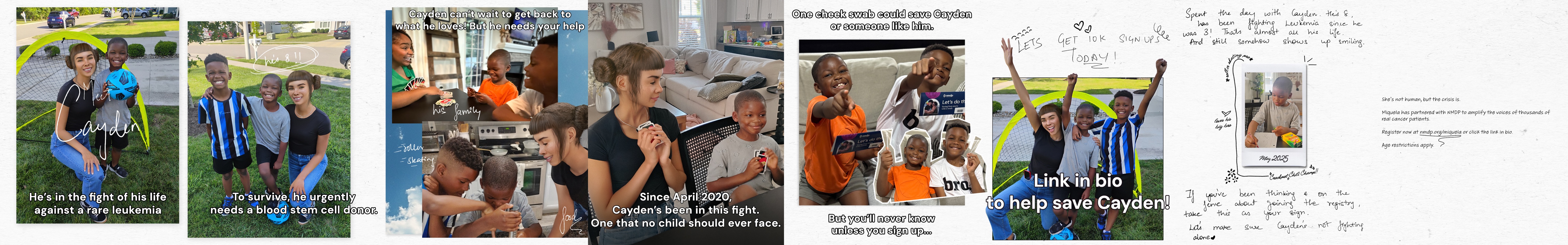Post 4 carousel: Cayden's story, one continuous panorama across the slides